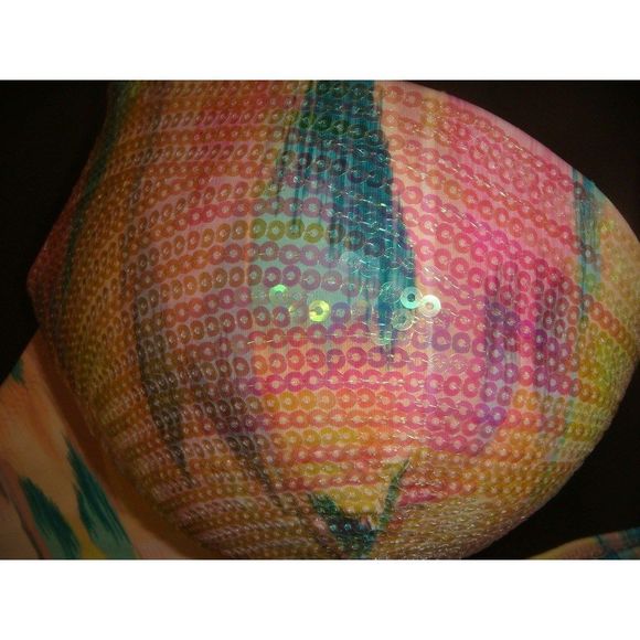 NWT Victoria's Secret 34A BIKINI XS side tie SEQUINED Purple Lilac Pink Teal - Picture 2 of 5